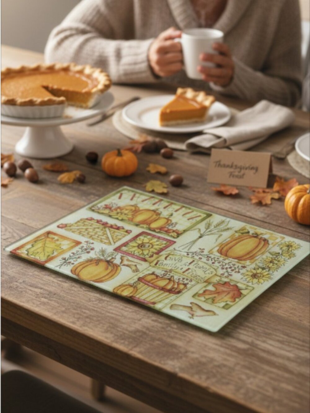 SERVING BOARD -- Glass Cutting Board, Thanksgiving Theme, Fall, Harvest, Pumpkin